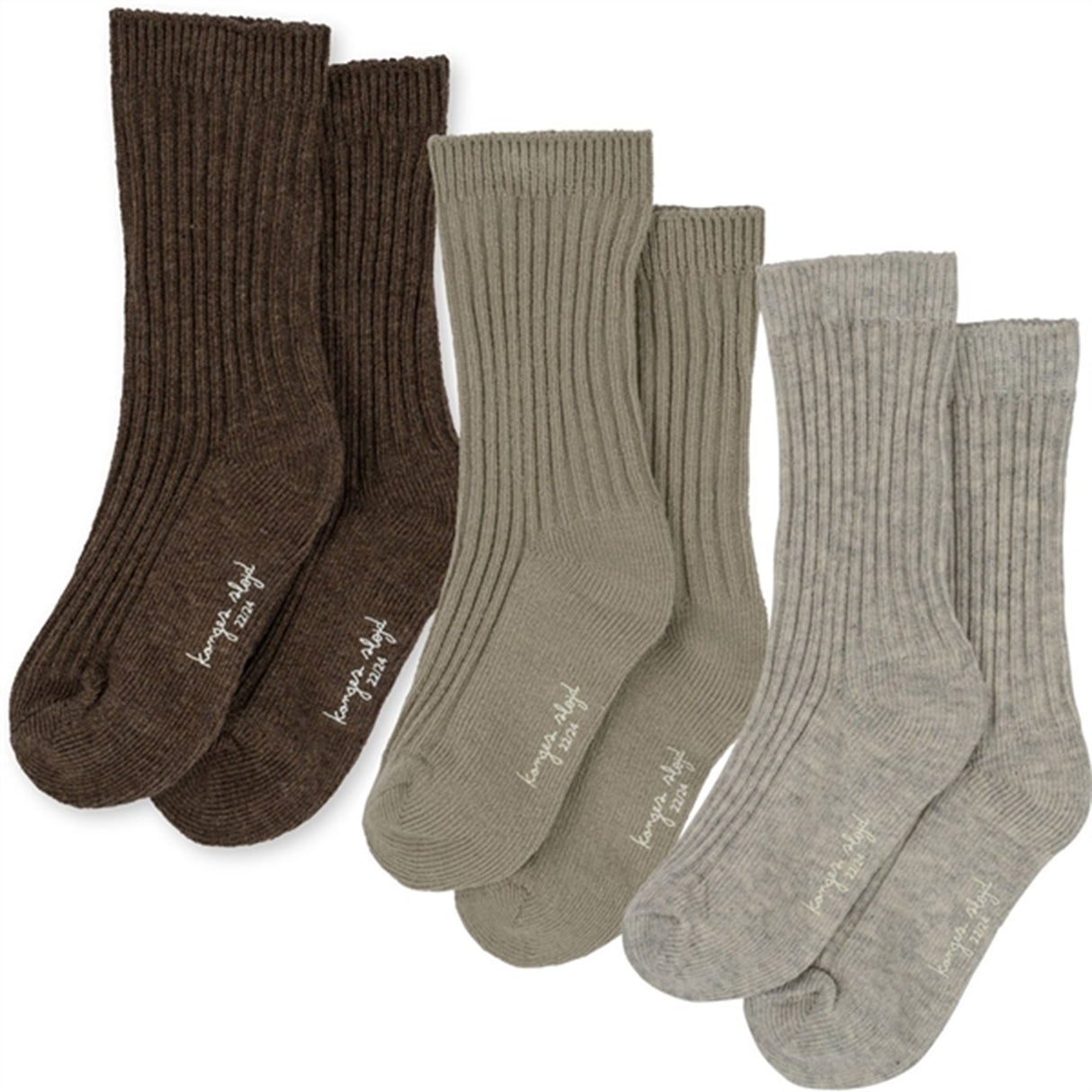 Konges Sløjd Sokker 3-Pak Rib Soft Grey/Ment/Brown