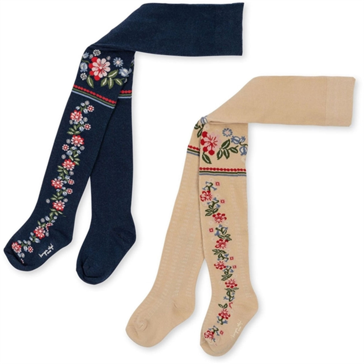 Konges Sløjd Navy/Creme 2-Pak Flower Strømpebukse med Jacquardmønster