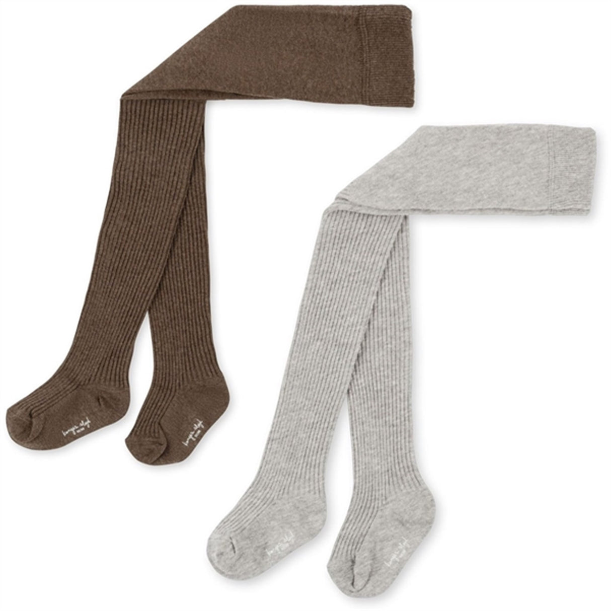 Konges Sløjd Soft Grey/Brown 2-Pak Ribstrikkede Strømpebukse