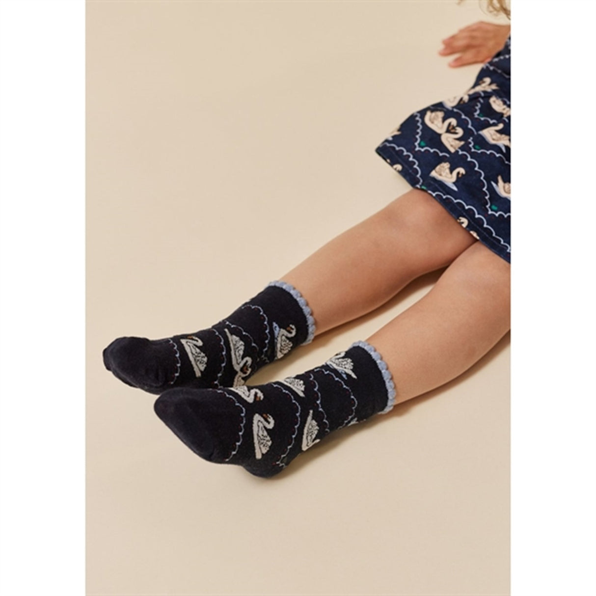 Konges Sløjd Jacquard Sokker Swan 2-pakning Navy/Off White