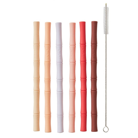 OYOY Bamboo Silikone Sugerør 6-Pak Cherry Red / Vanilla