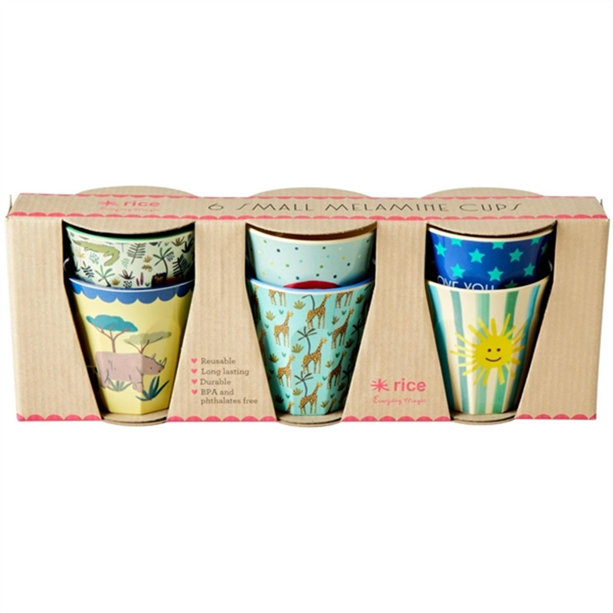 RICE Funky Prints Lille Melamin Børnekop 6-pak