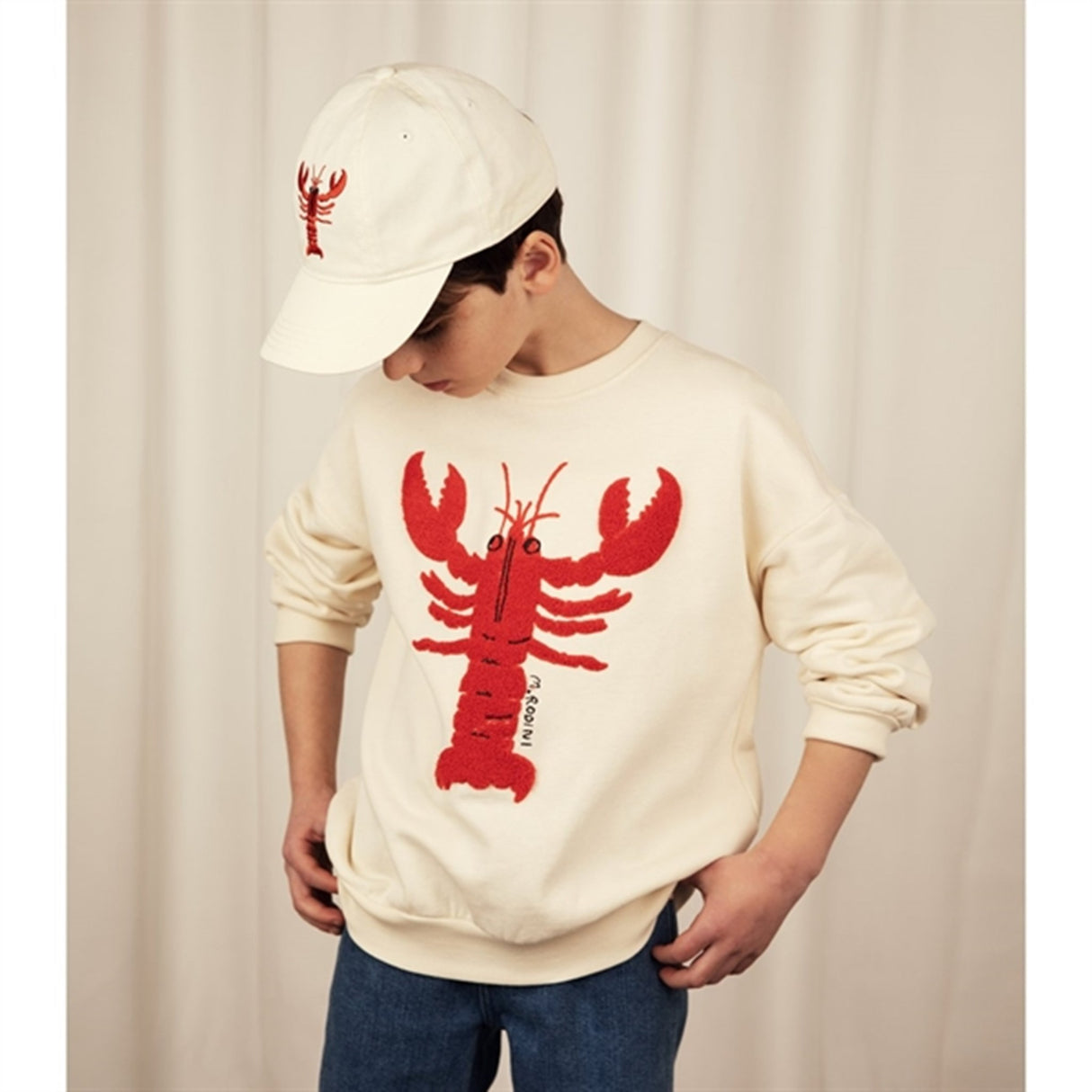 Mini Rodini Lobster Chenille Emb Collegegenser White 5