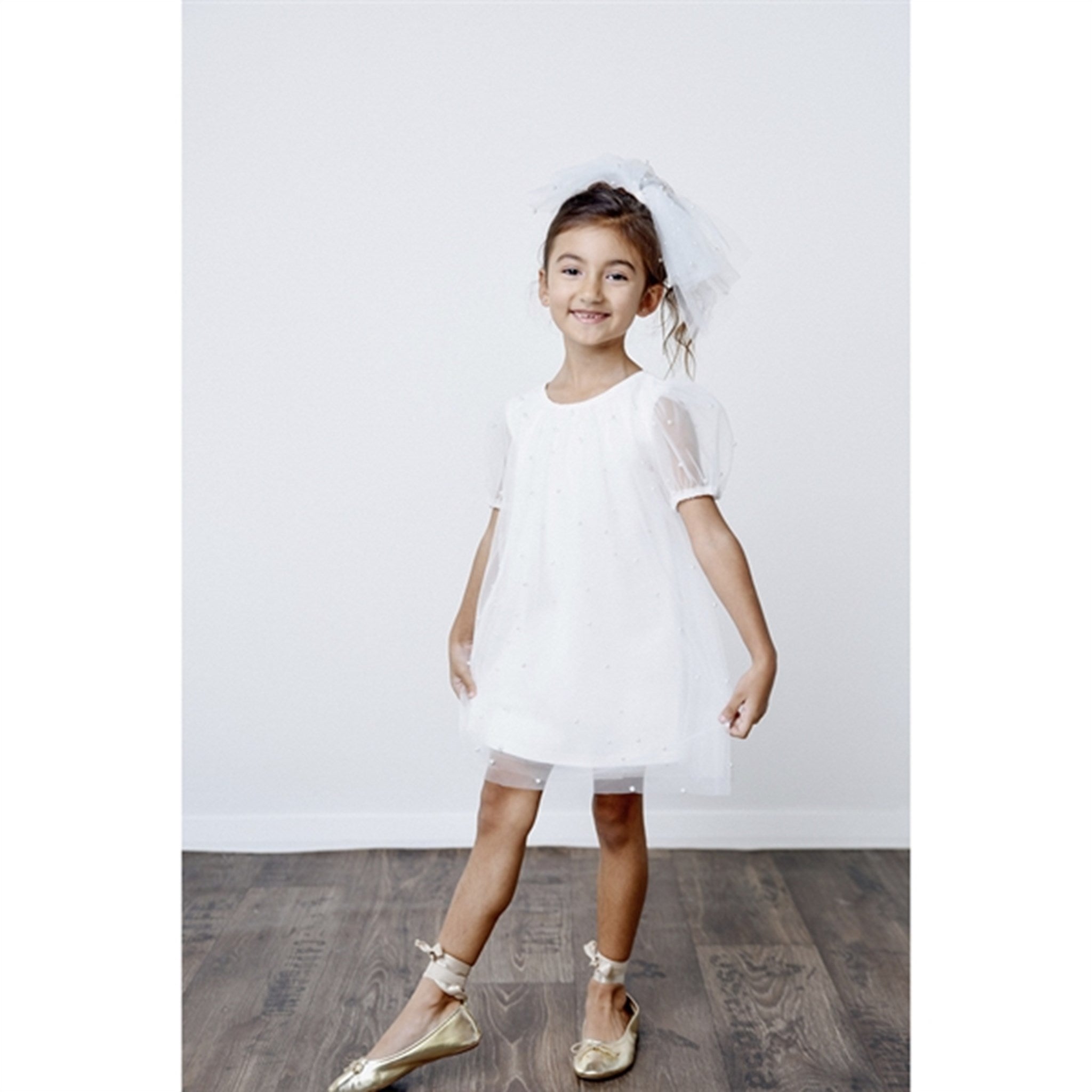 Dolly by Le Petit Tom Pearl Tulle Puff Aline Kjole White 4