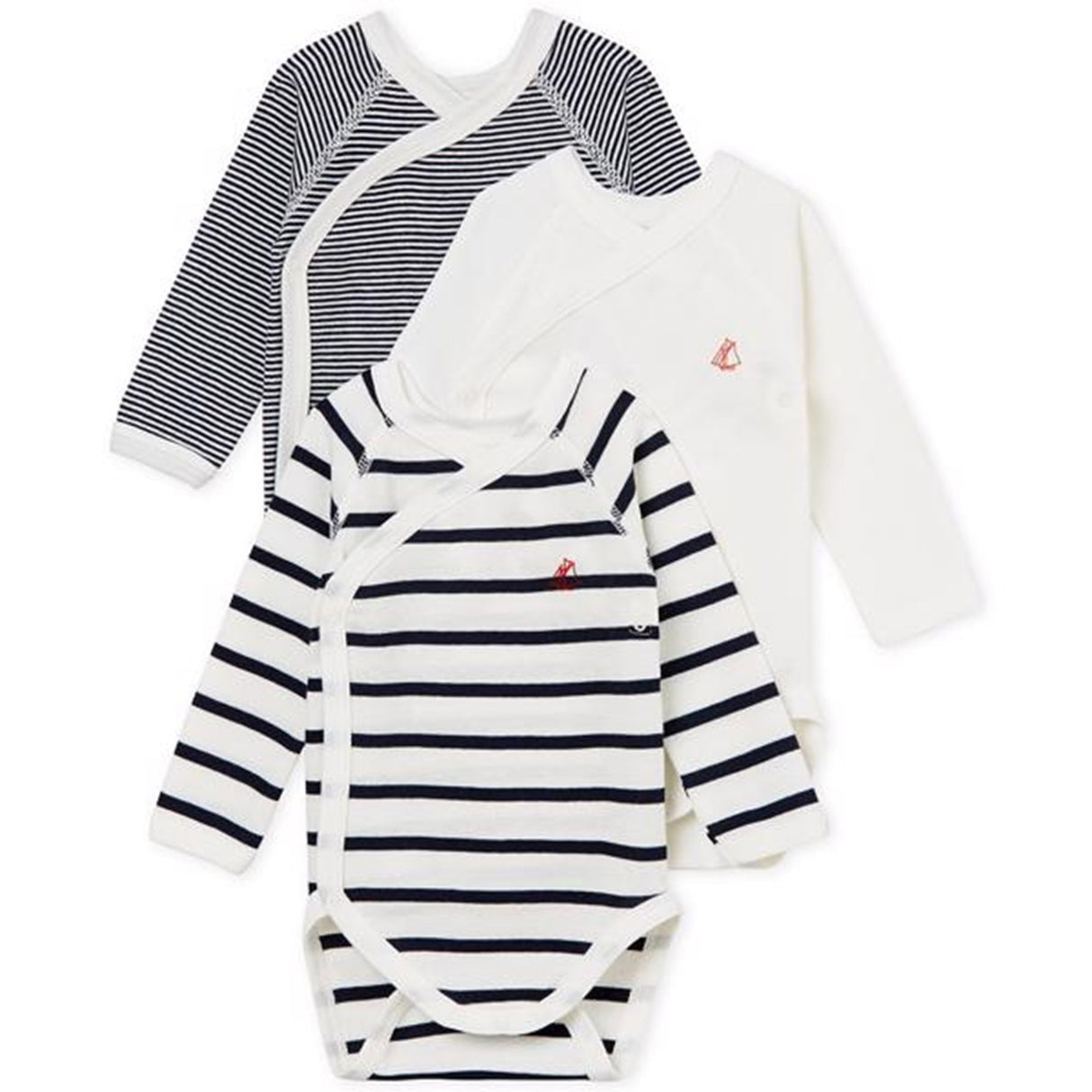 Petit Bateau Bodies ML 3 Pack White/Navy