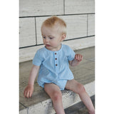 Copenhagen Colors Sky Blue W Cream Stripe Seersucker Romper m. ermer 4