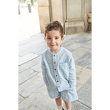 Copenhagen Colors Sky Blue W Cream Stripe Seersucker Sporty Shorts