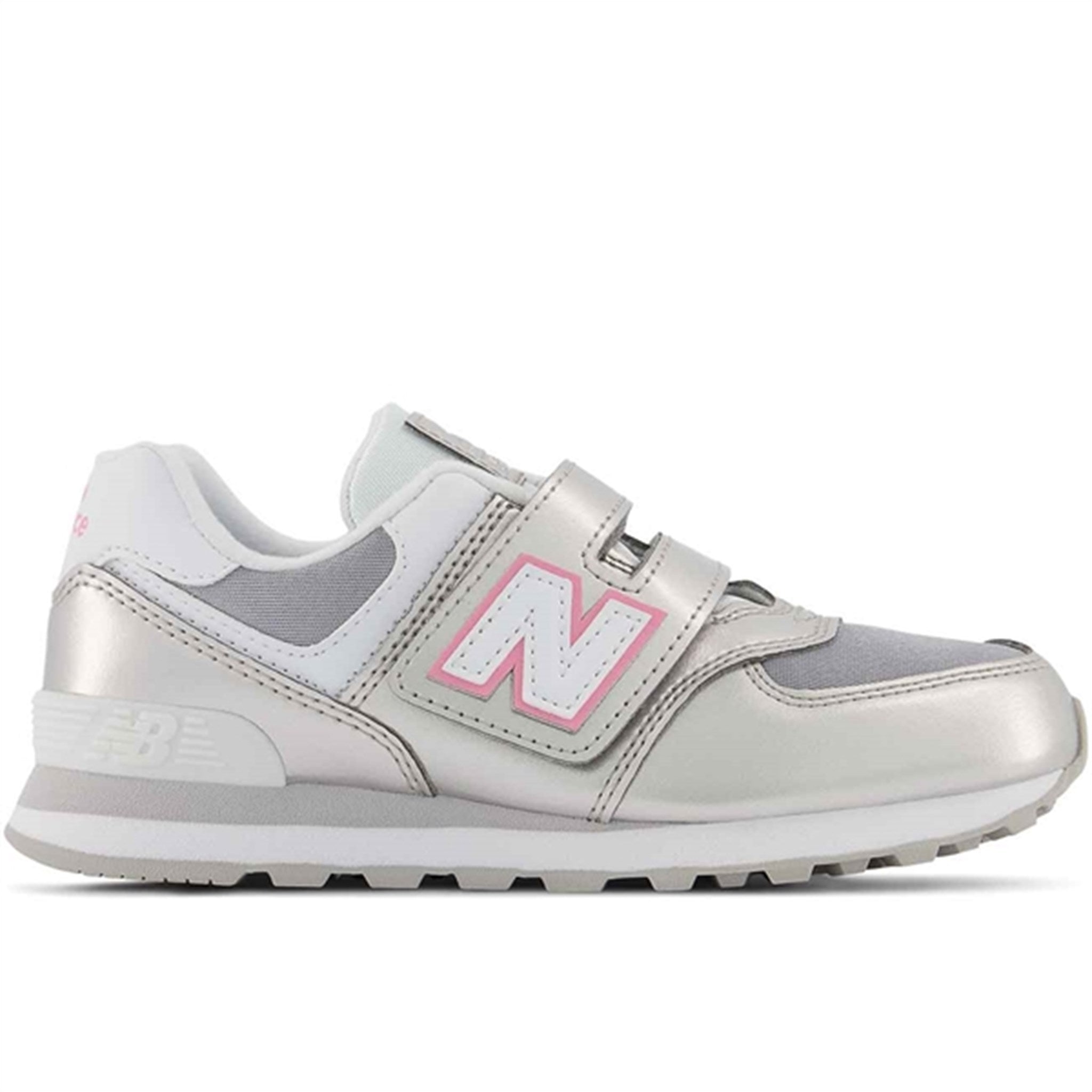New Balance 574 Silver Metallic/Bubblegum Sneakers