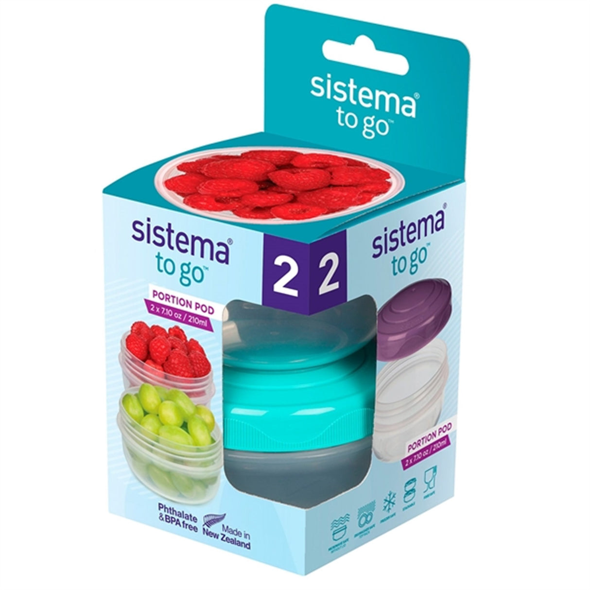 Sistema To-Go Porsjonsbøtte 2-Pakning Minty Teal / Misty Purple