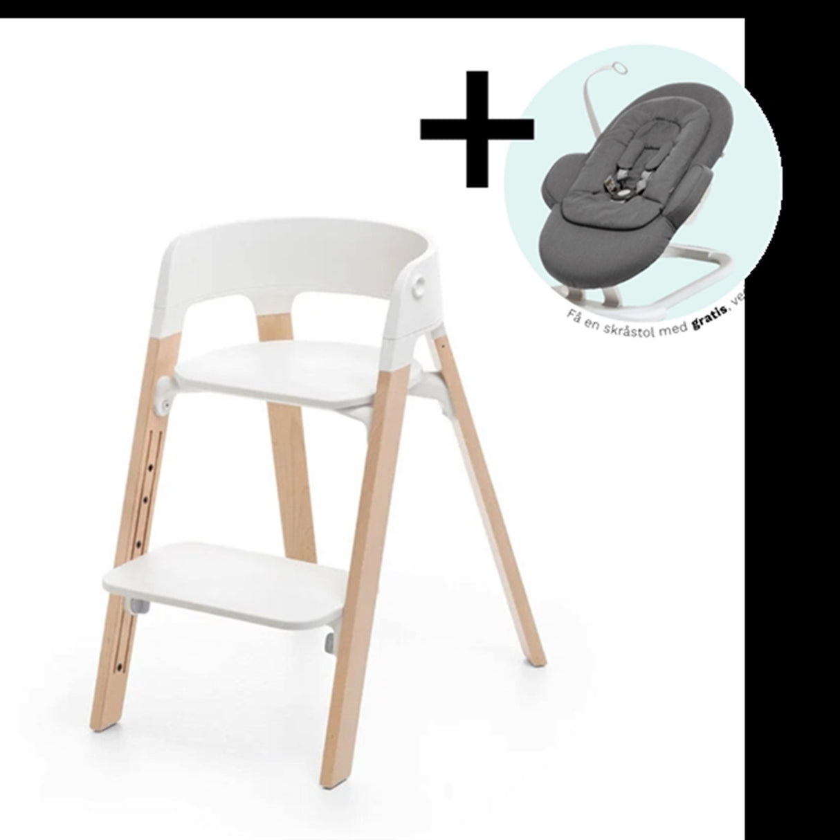 Stokke® Steps™ Chair White Natural inkl. Bouncer i White Deep Grey