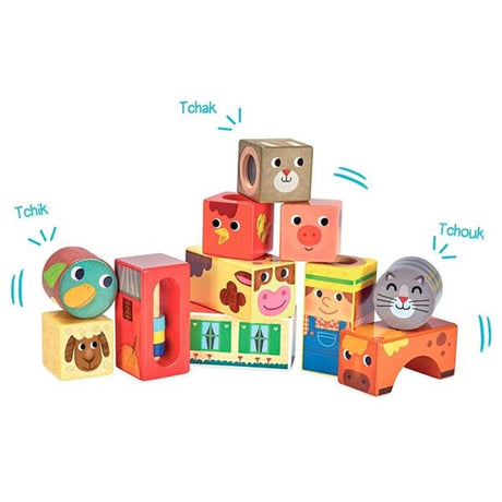 Vilac Wooden Blocks w. Sounds - Farm Animals